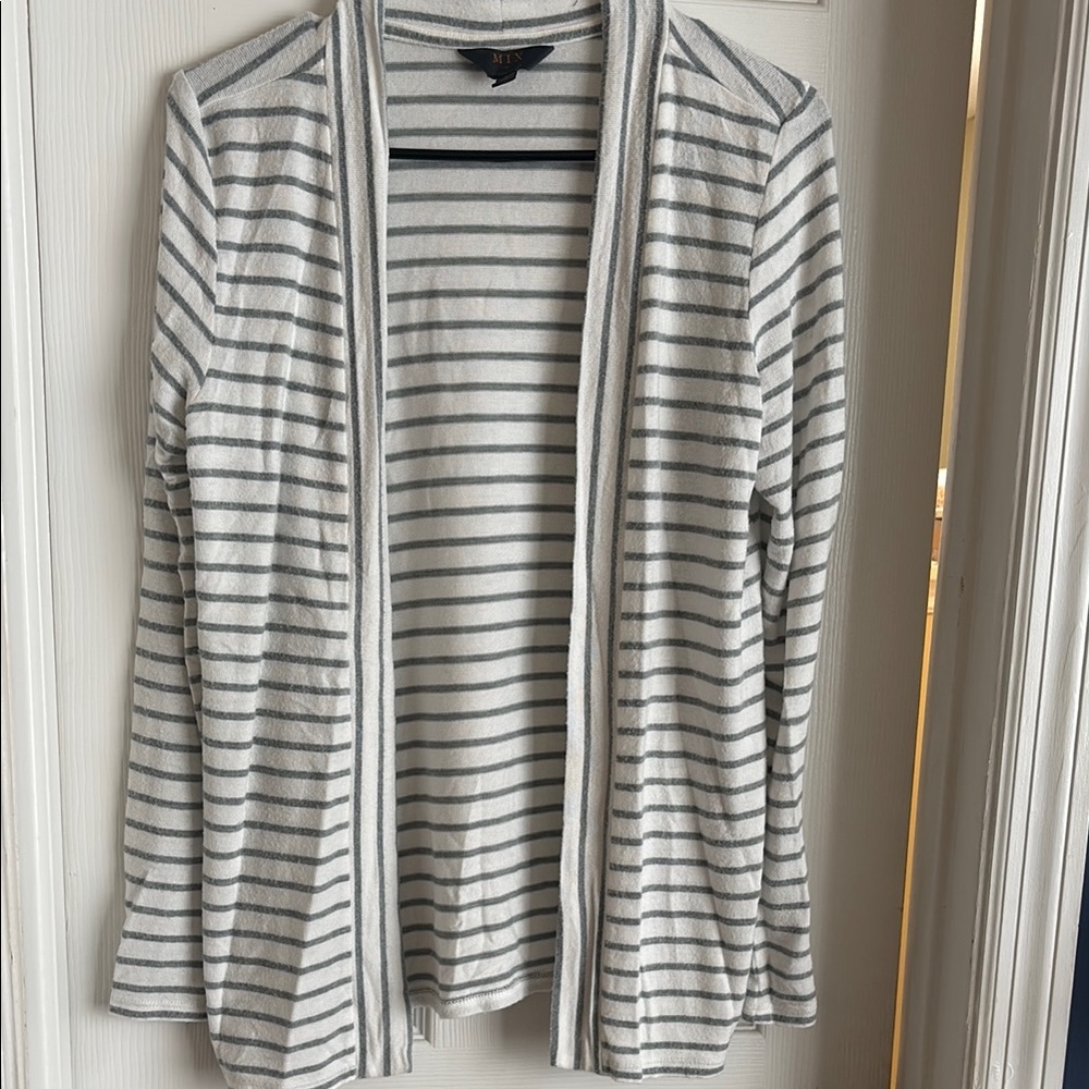Striped Gray and White Soft Sweater